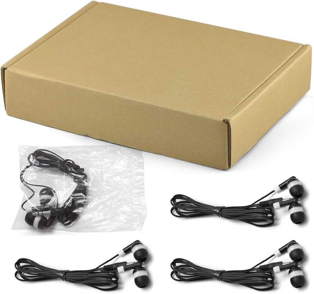 Bulk Earbuds Headphones Wholesale Earphones, 100 Pack Disposable Ear Buds Bulk Individually Wrapped Headphones for School Classroom Students