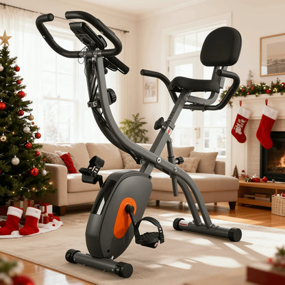Bicicleta De Ejercicio Plegable 4 En 1 Magnética Estacionaria Recumbent Bike Resistencia De 10 Niveles Para Uso En El Hogar Con Bandas De Resistencia Para Brazos