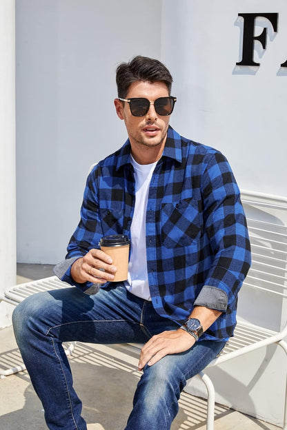 Mens Button down Shirts Flannel Shirt Long Sleeve