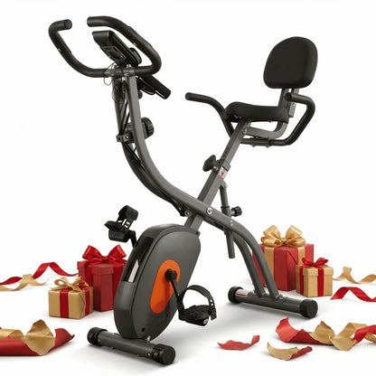 Bicicleta De Ejercicio Plegable 4 En 1 Magnética Estacionaria Recumbent Bike Resistencia De 10 Niveles Para Uso En El Hogar Con Bandas De Resistencia Para Brazos