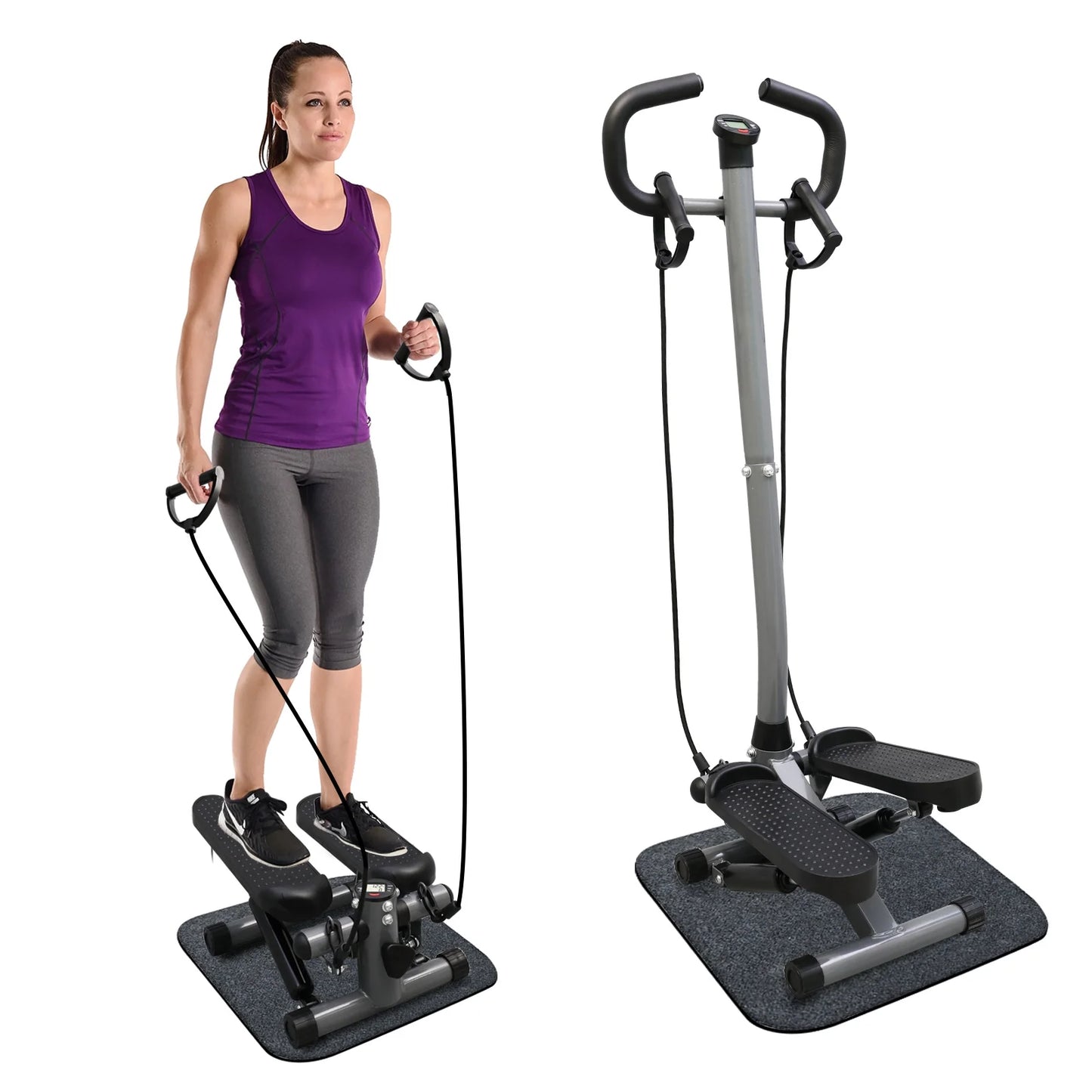 Steppers for Exercise, Mini Stair Stepper with Resistance Bands and Handlebar, 2 Ways to Use, Stair Climber Fitness Exercise Equipment for Full Body Training, 220 Lbs Weight Capacity