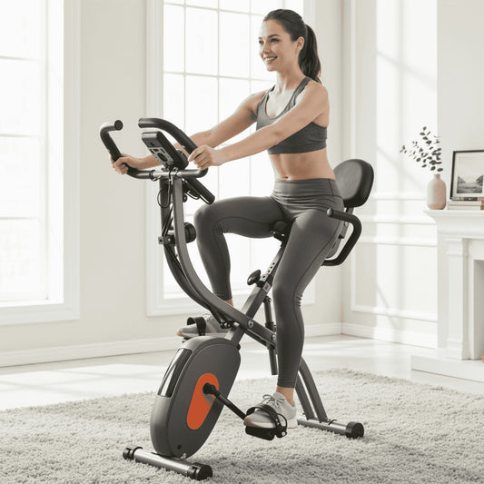 Bicicleta De Ejercicio Plegable 4 En 1 Magnética Estacionaria Recumbent Bike Resistencia De 10 Niveles Para Uso En El Hogar Con Bandas De Resistencia Para Brazos