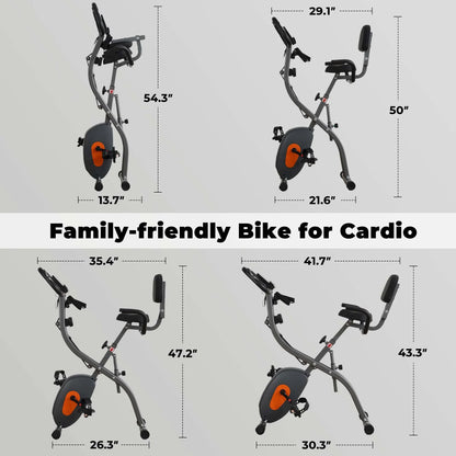 Bicicleta De Ejercicio Plegable 4 En 1 Magnética Estacionaria Recumbent Bike Resistencia De 10 Niveles Para Uso En El Hogar Con Bandas De Resistencia Para Brazos